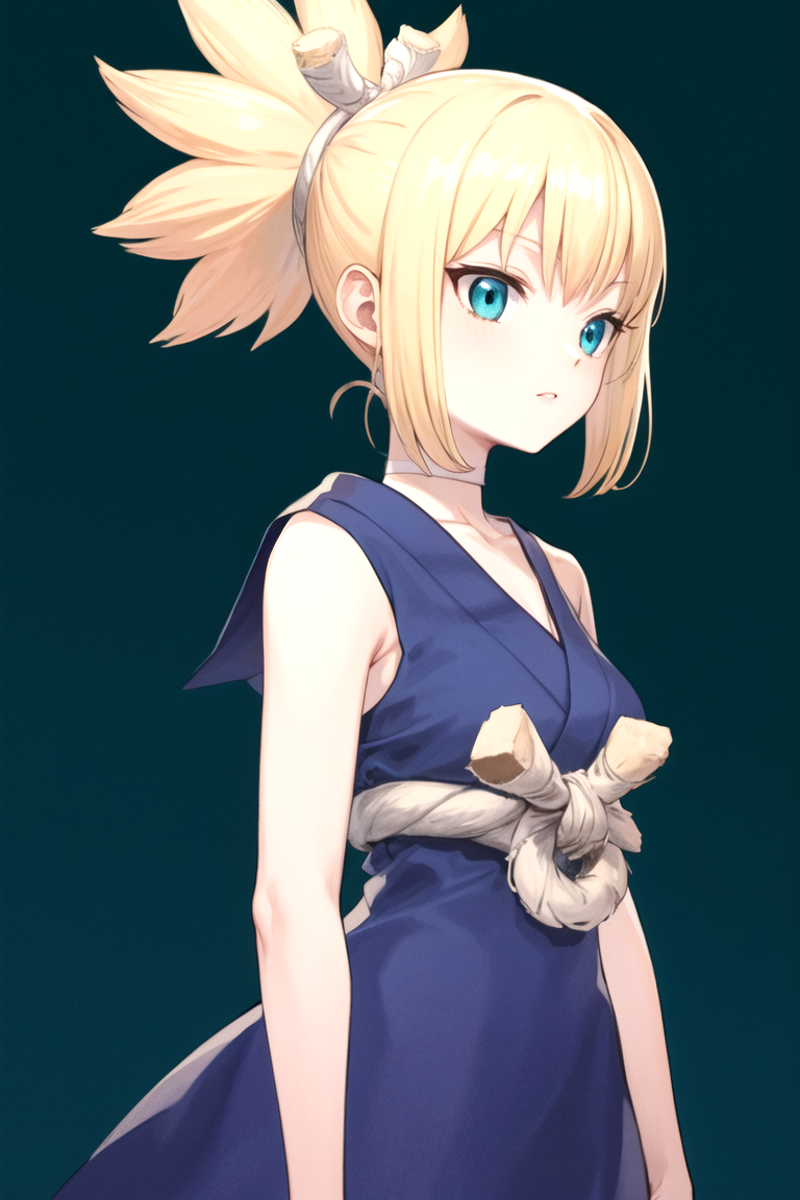 61739-2694086477-(masterpiece, best quality)_BREAK kohaku _(dr. stone_), blue dress, choker, rope belt , simple background.png